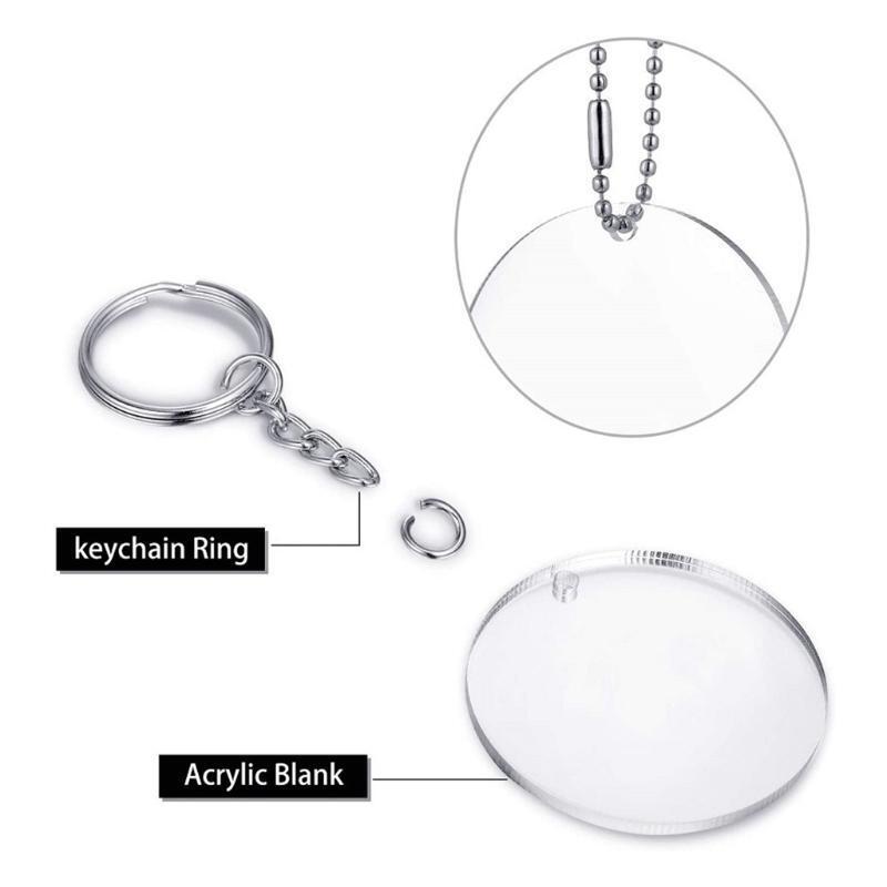 Acrylic Keychains Blank Colorful Tassels Bead Chains Metal Decoration Keyrings