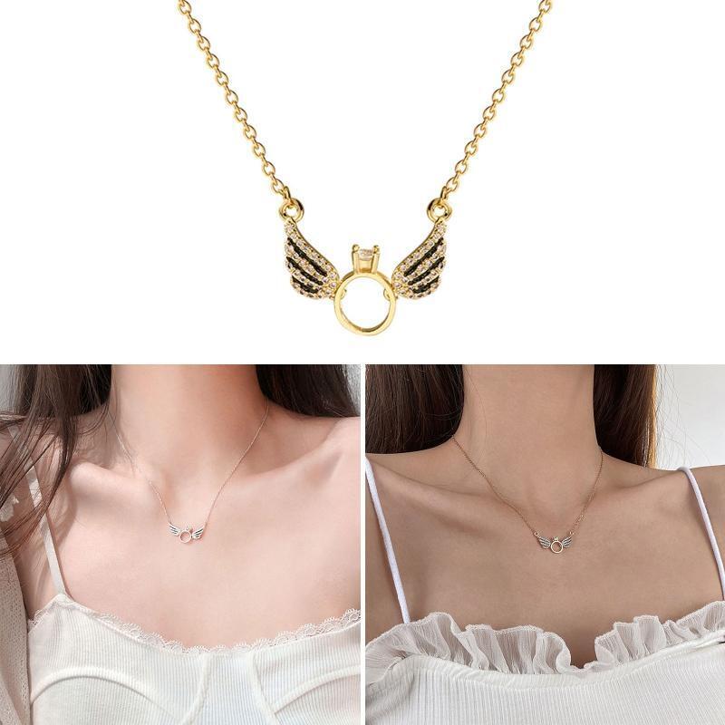 Tiny Angel Wing Necklace Round Crown Wing Pendant Chain Necklace Choker