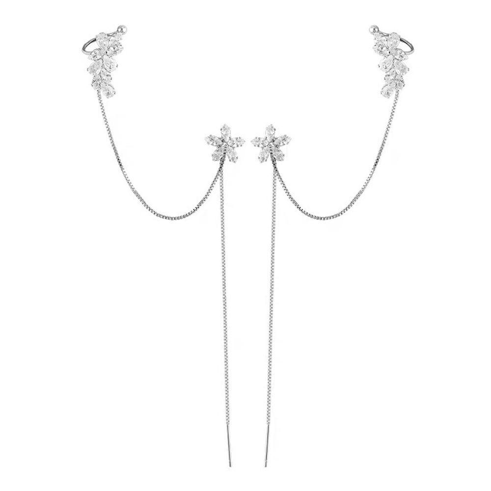 Chain Crystal Water Flower Ear Clip Ear Bone Tassel Earring Stud Earring