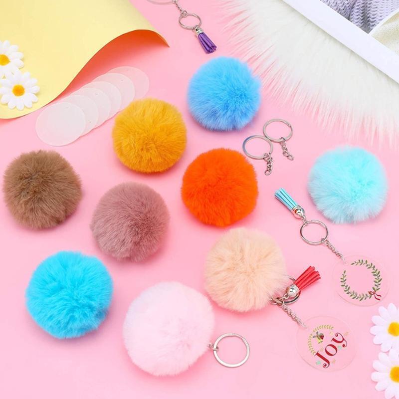 30PCs Colorful Pom Poms Ball with 30 Pieces Open Jump Ring and 30 Pieces Tassels