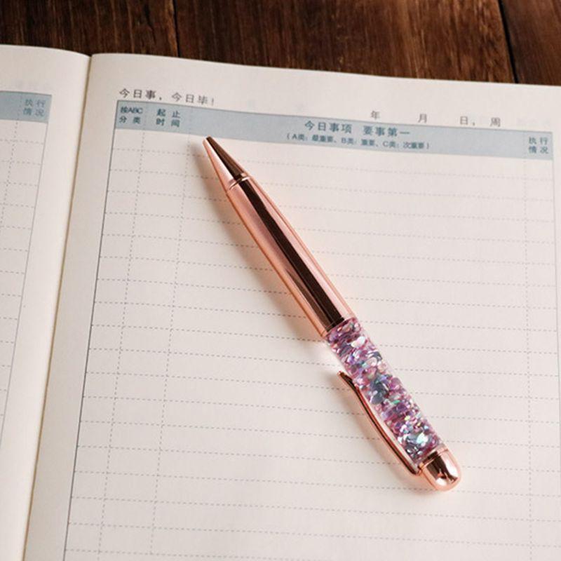 Luxury 1.0mm Metal Bling Sequin Ballpoint Pen Signature Writing Pens Black Ink