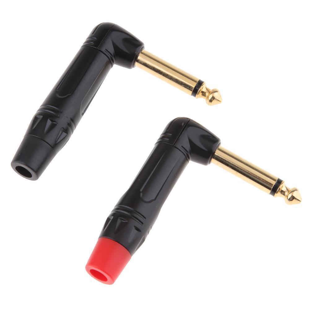2x 90° 6.5mm 1/4" Mono Audio Male Solder Plug Jack Rapair Connector Adapter