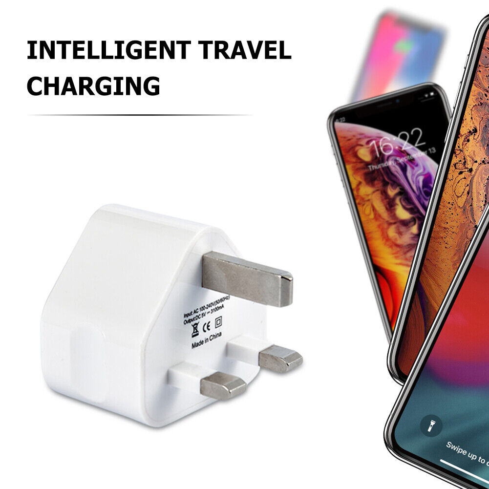 USB Power Adapter UK Plug Adapter Wall Charger for Phones (2 Ports USB)