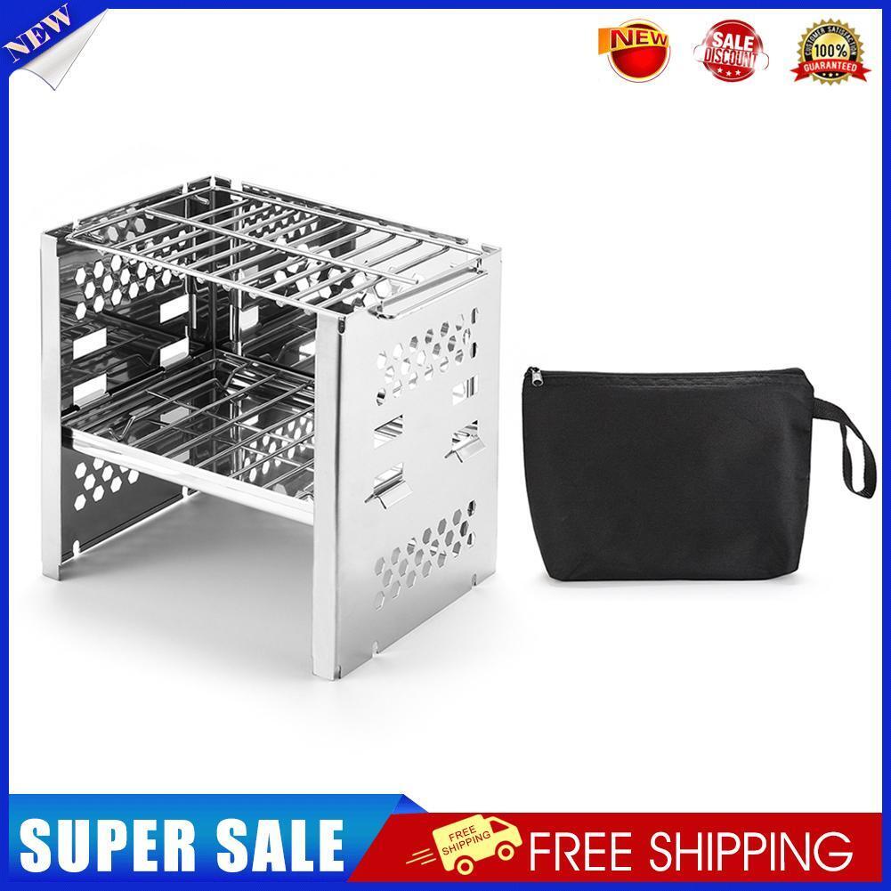 Camping Mini Folding Firewood Stove Double-Layer Charcoal Burning Stoves