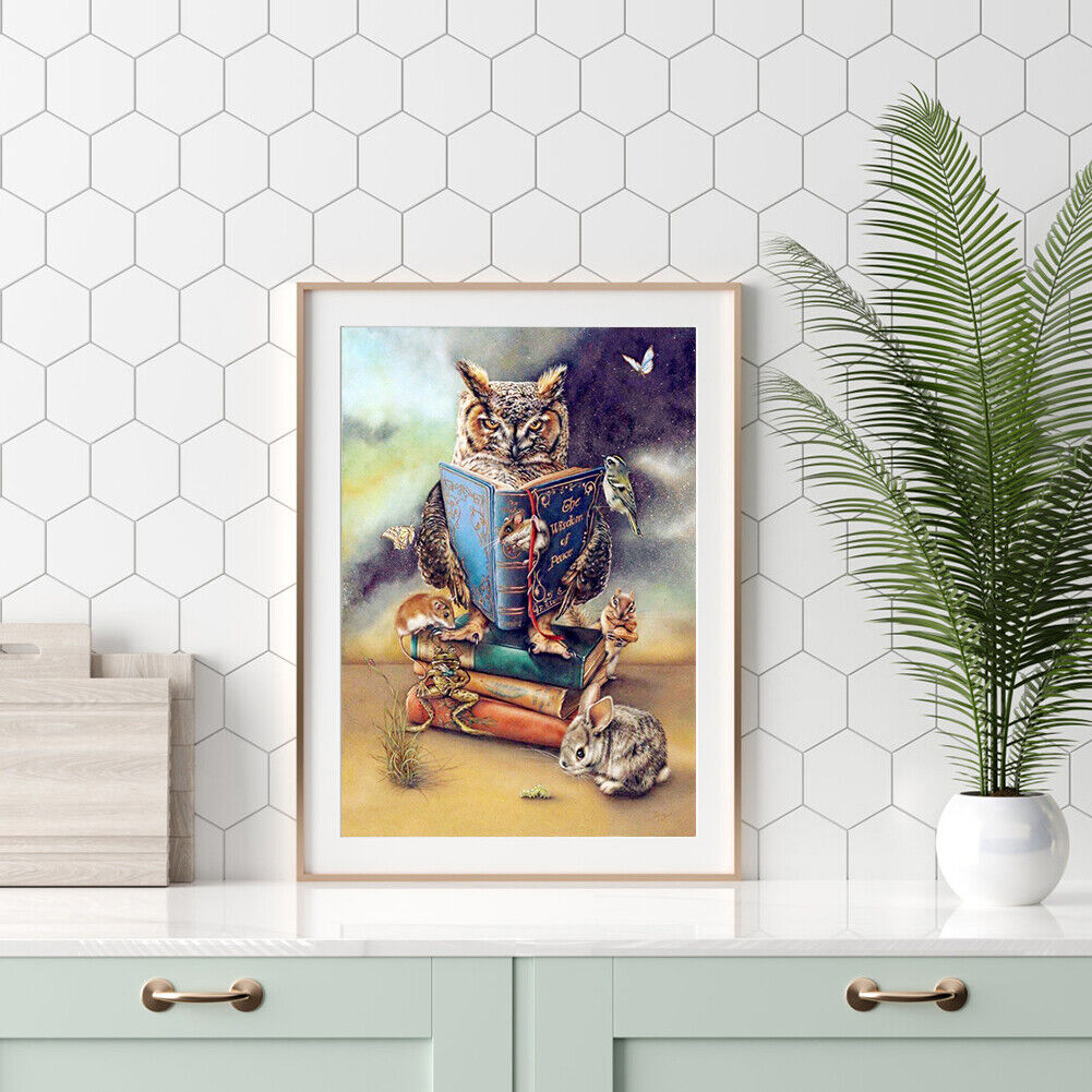 Book Owl Full Drill Round Diamond Painting 5D Mosaic Kit Picture Home Decor