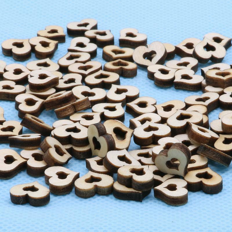 100pcs Blank Mini Hollow Wooden Heart Embellishments Crafts Wedding Decor 10mm
