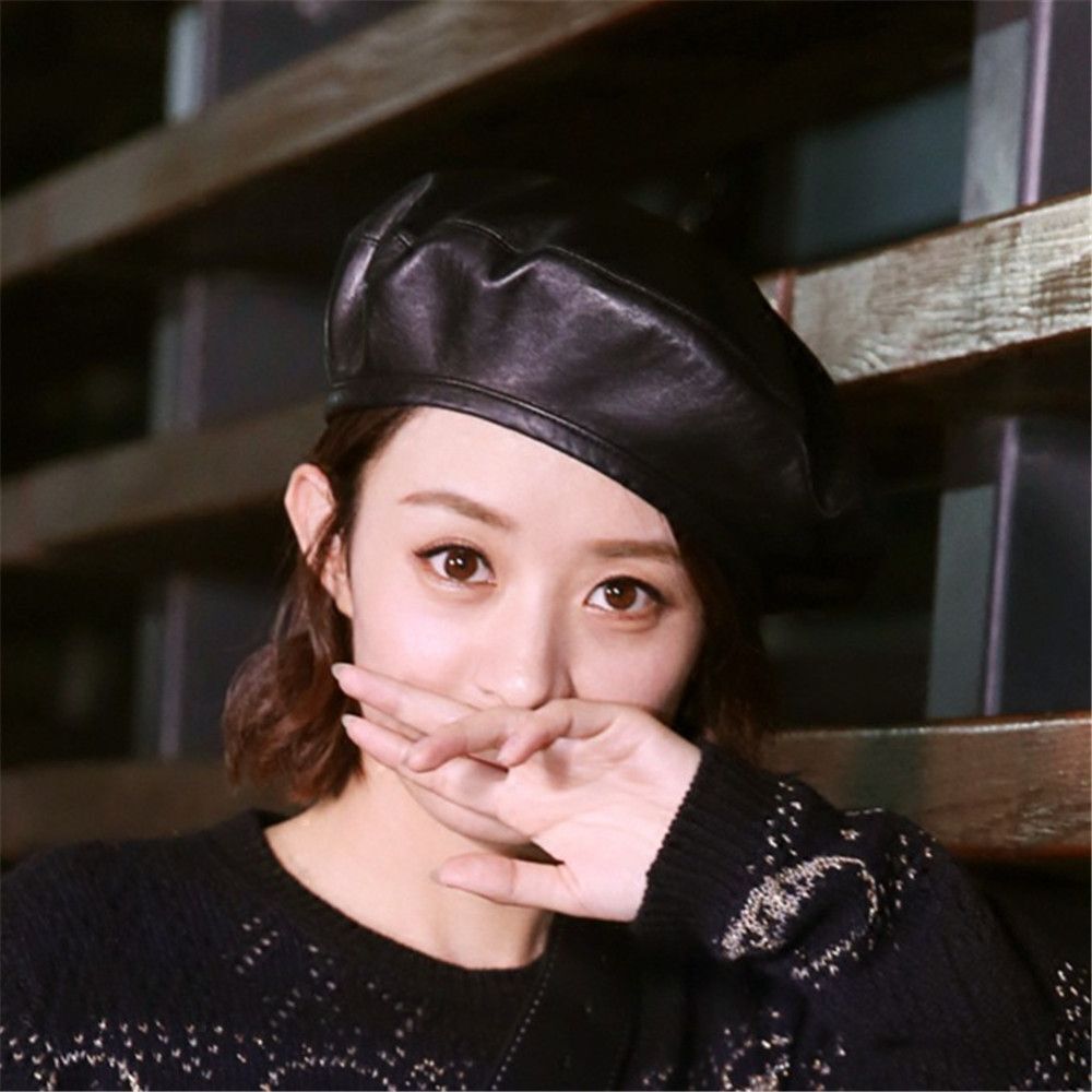 Hat Faux Leather Berets Black Leather Hat Women Beret Hat Berets for Women