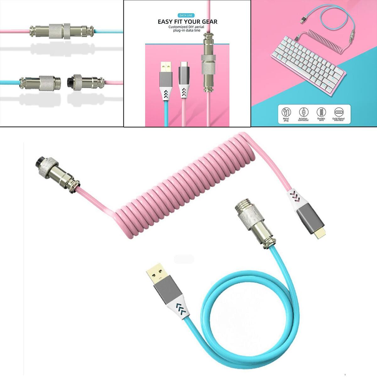 Coiling Spring Sprial Cable with Metal Connector for Mechanical Keyboard