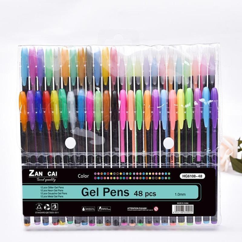 48 Colors/Set Gel Pen Metallic Marker Pens Neon Color Sketch Pen Creative Pen