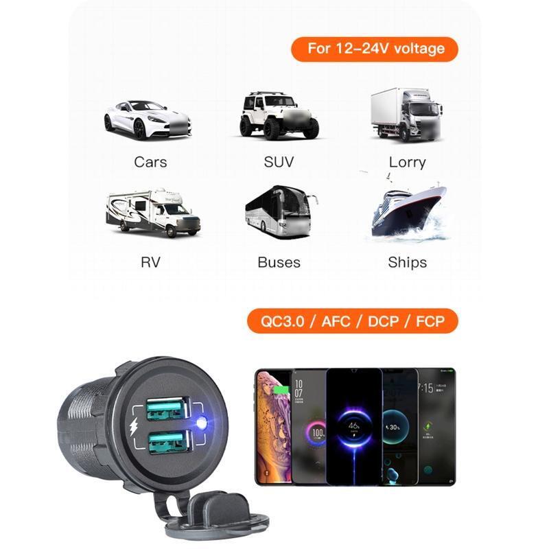 22.5W QC 3.0 Dual USB Charger Cellphone Charging Socket for Car Truck Motorcycle