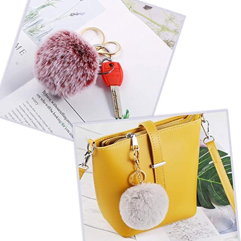 22 Pieces Fluffy Pom Poms Keychains Faux Rabbit Fur Pompom Keyring Bag Charm