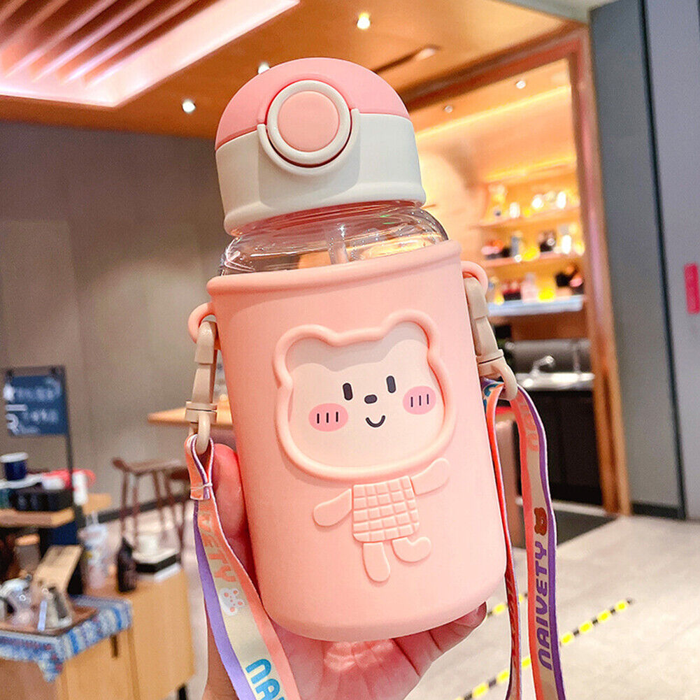 620ML Kids Water Sippy Cup with Silicone Bag Cartoon Feeding Bottle (Pink)