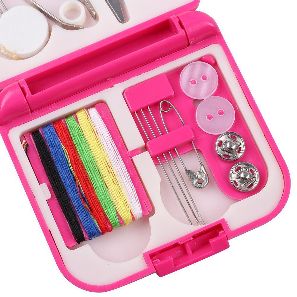 Portable Home Plastic Sewing Kits Needle Threads Box Set Storage Box (Pink)