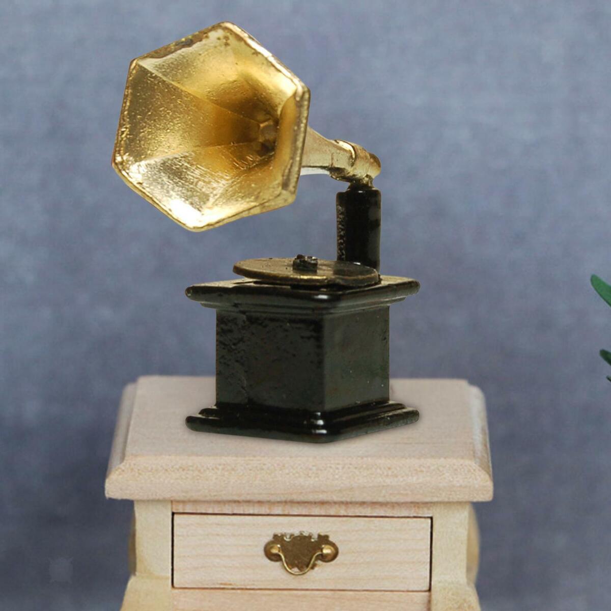 1/12 Snack Desserts Display Rack w/ Phonograph Scenery Decoration