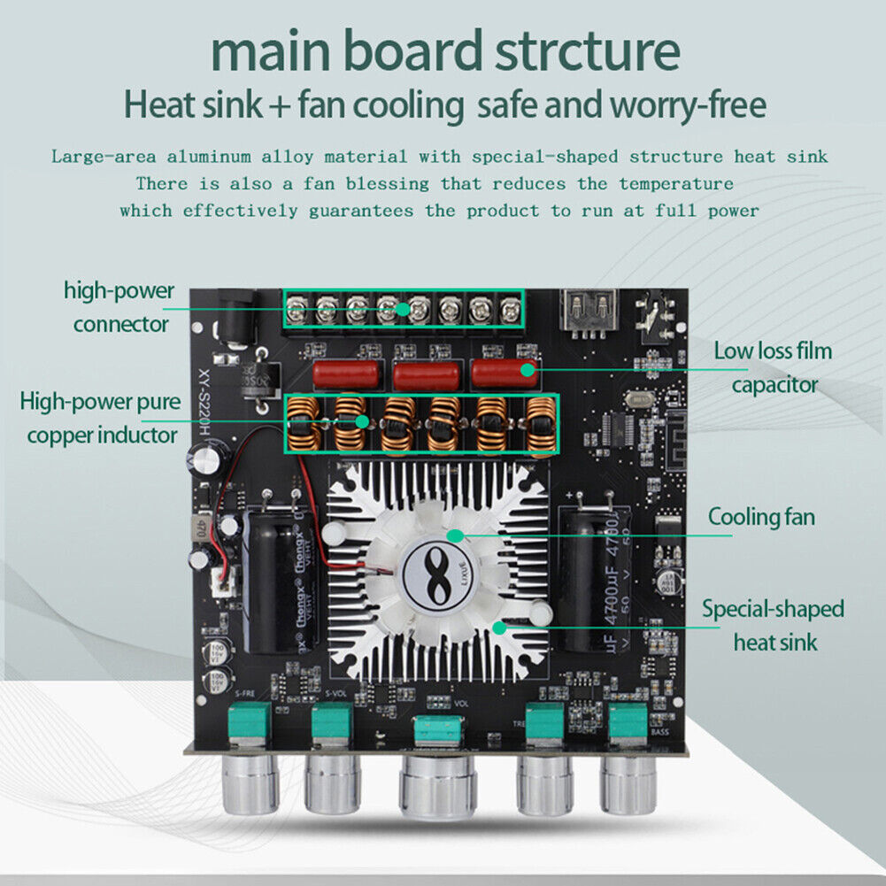 XY-S220H 2x160W+220W Bluetooth-compatible 5.1 Power Amplifier Board AUX AMP