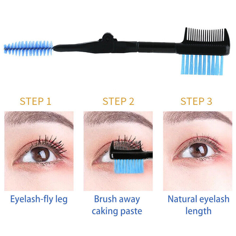 Double-ended Eyebrow Brush Eyelash Brush Comb and Round Comb Teeth (Blue)