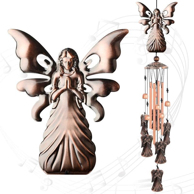 Plating Metal Angel Wind Chime and Hook Angels Wings Pipe Hanging Ornament