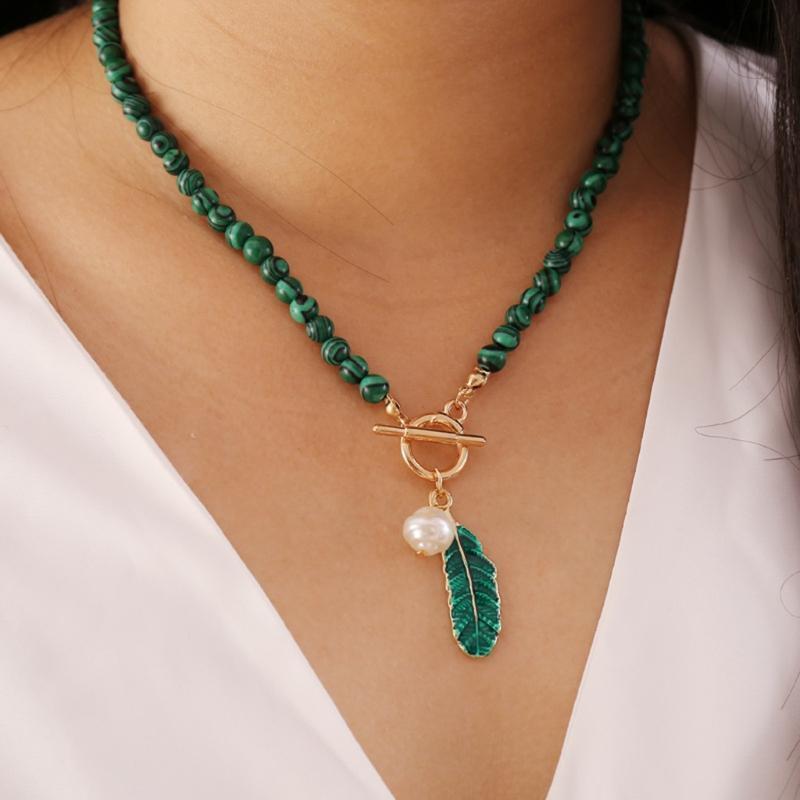 2 Pieces Malachite Drop Oil Necklace Leaves Bracelet Jewelry Decoration Pendant