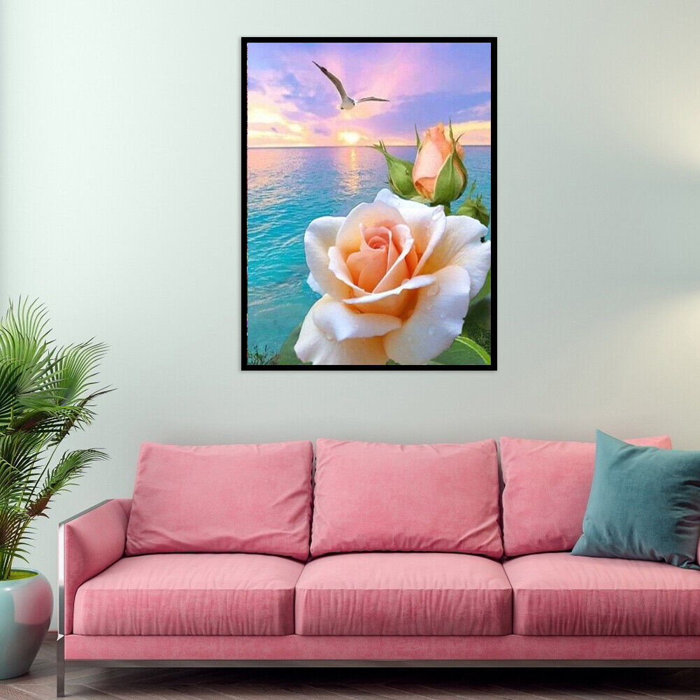 DIY Room Diamond Painting 5D Full Round Drill Flowers on Sea Picture Kit
