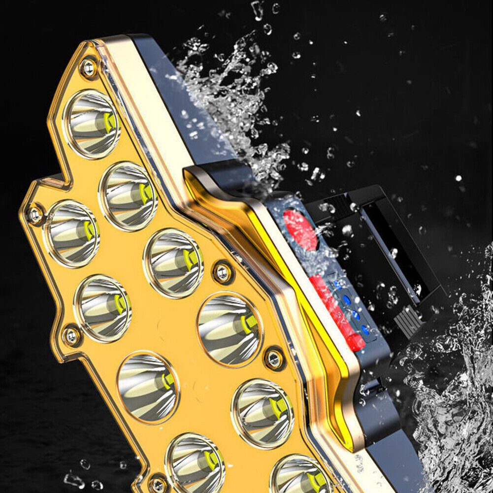 12LED Powerful Fishing Headlight USB Rechargeable Long-Range Flashlight