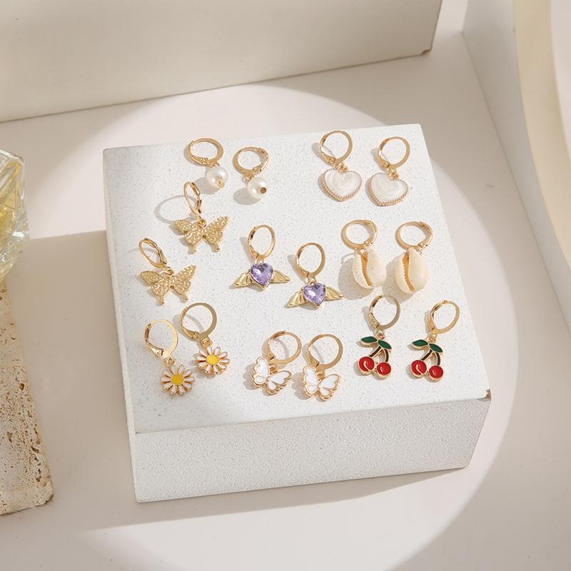 8Pairs Handmade Multi-shape Hoop Earrings Set Hypoallergenic for Teen Girl Women