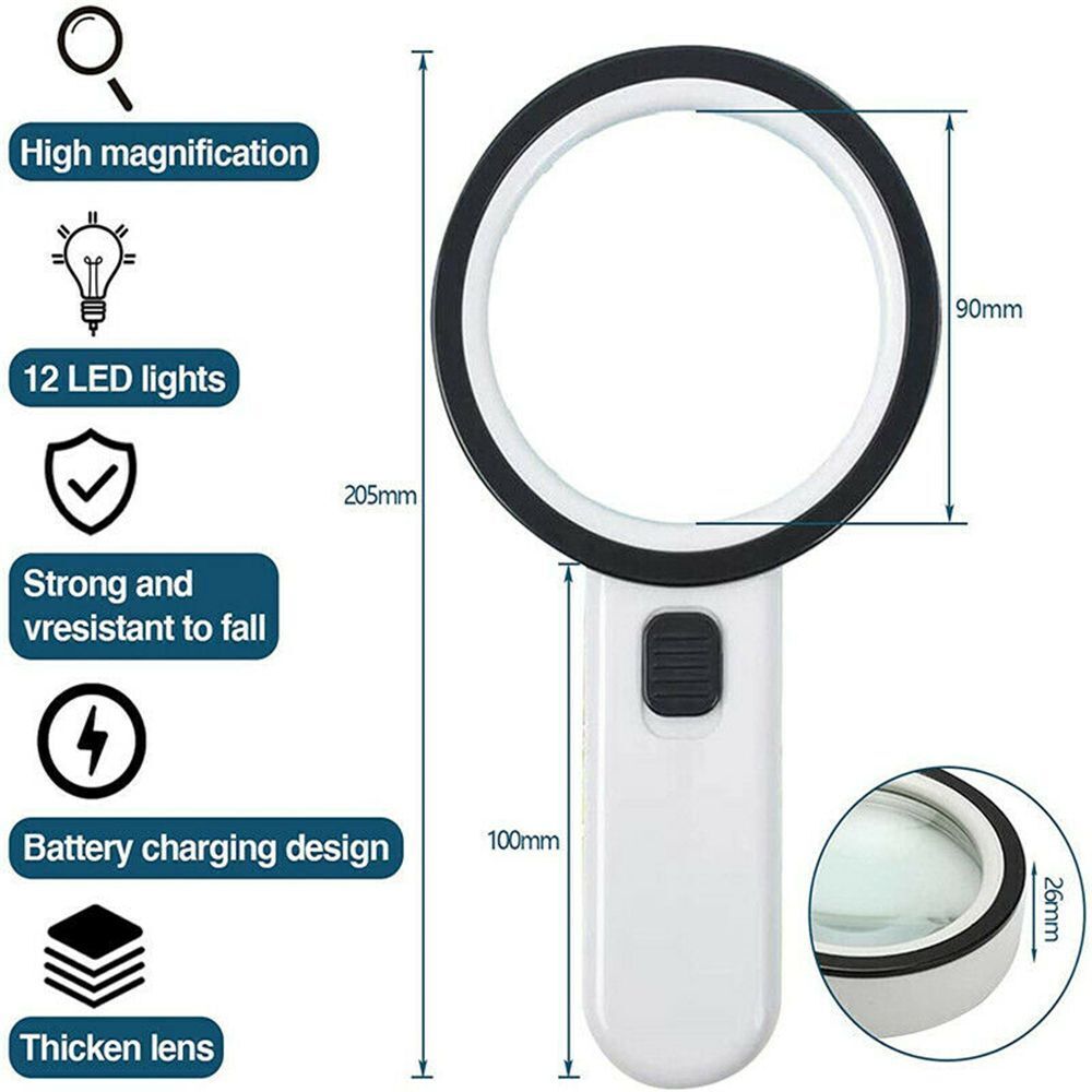 Handheld Seniors Reading Magnifying Glass 30X With LED Illuminated Magnifier
