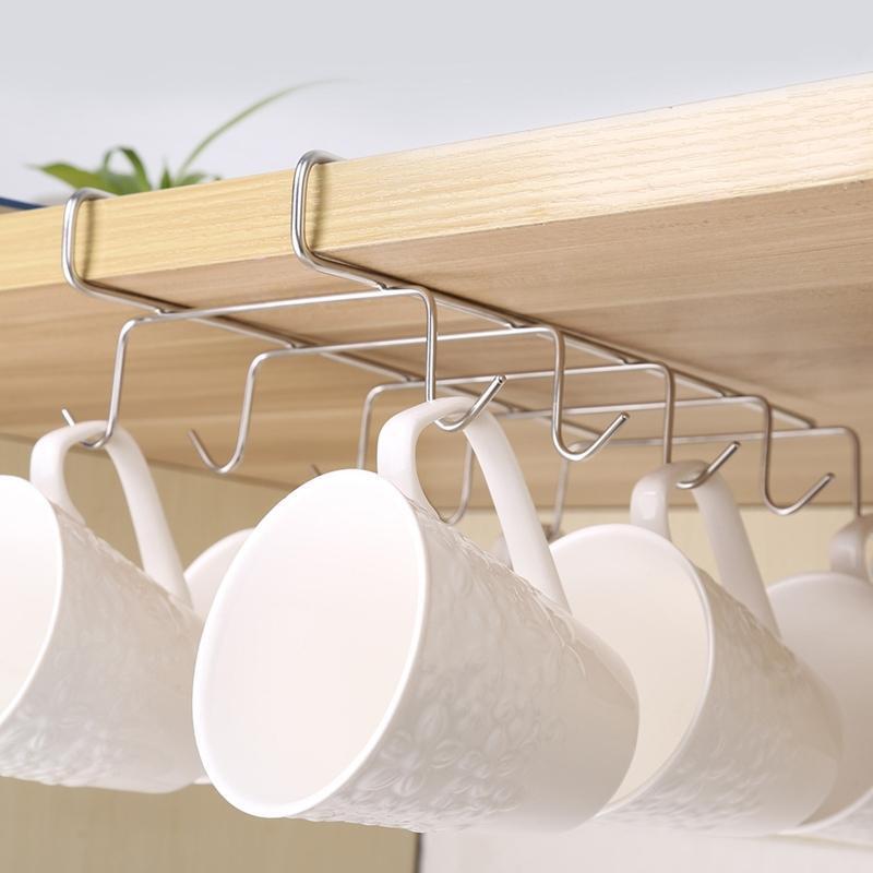 10 Hooks Stainless Steel Wardrobe Hanger Coffee Mug Cup  Hanging Holder Drainer