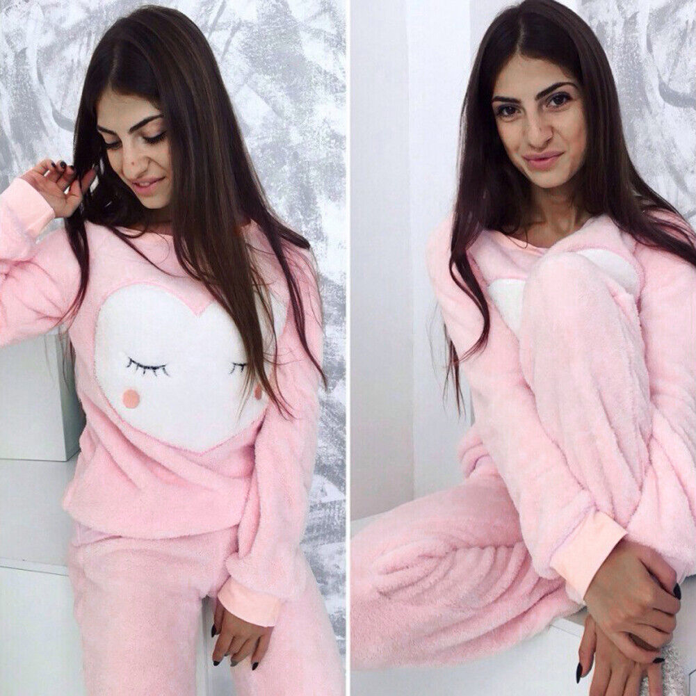 Women Pullover Two Pieces Sweatshirt Pants Trousers Outfits (Pink)(M)-12052