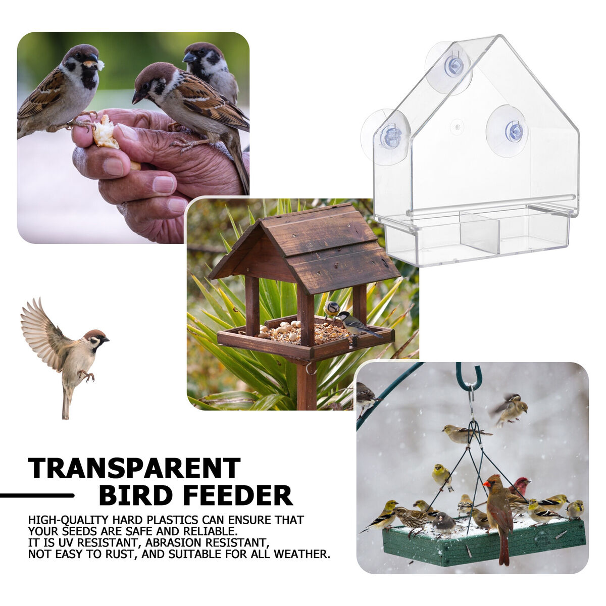 Window Bird Feeder House, Weather Proof, Transparent, Suction Cup Birdhouse