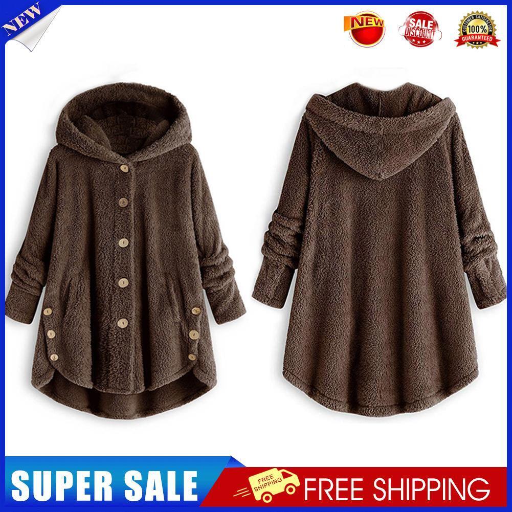 Pure Color Hoodies Overcoat Irregular Coat Women Loose Outwear (Coffee 2XL)