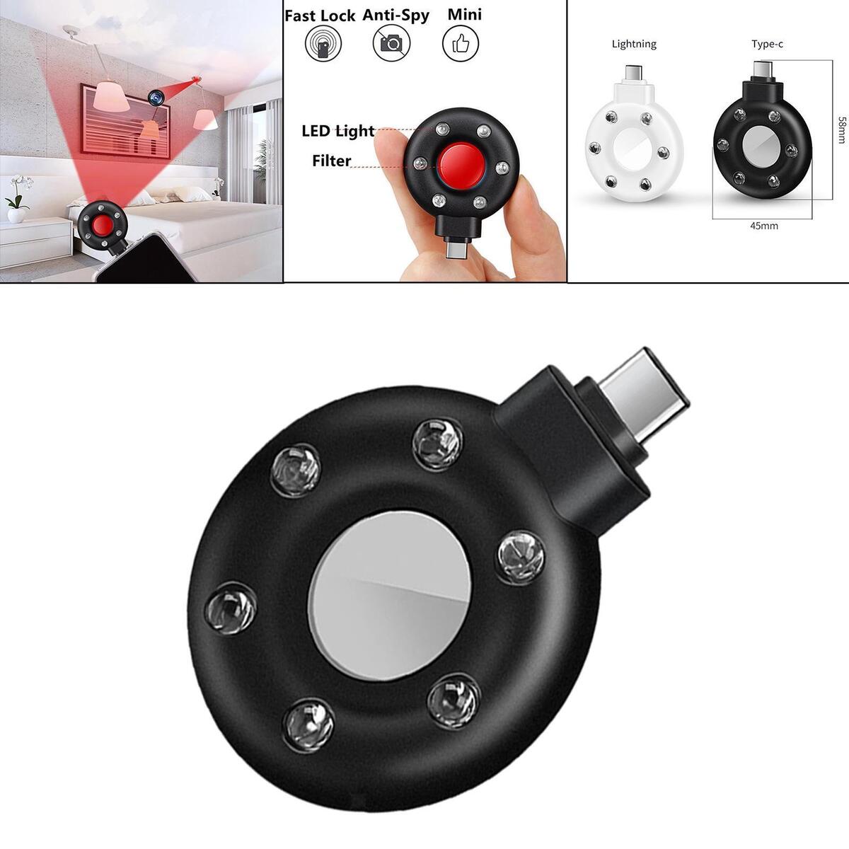 2pcs Pocket Sized Camera Detector W/LED Lights for Hotel Dressing Room Bathroom