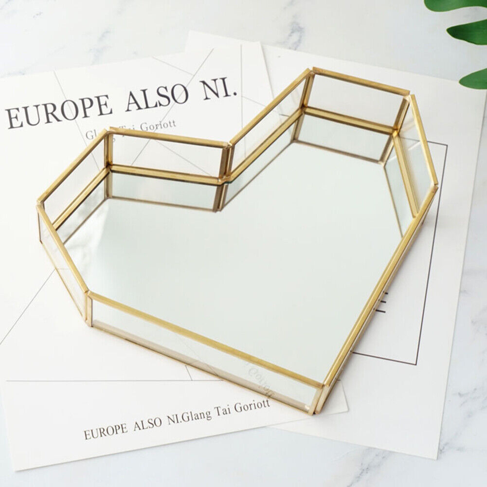 Hexagon Transparent Glass Jewelry Box Wedding Ring Earrings Holder (Heart)
