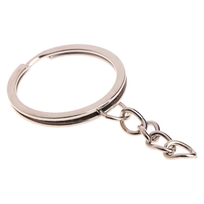50x Split Key Ring with Chain Stainless Steel Keychain Portable Brief Hoop Gift