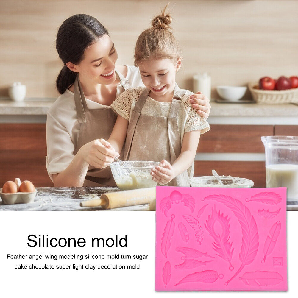 DIY Silicone Feather Wing Crystal Drop Mold Fondant Dessert Making Mould