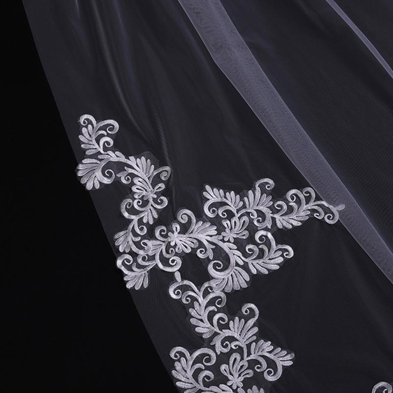 Bridal Veil 1-Layer Delicate Lace Trim Sheer Tulle Chapel Length 300cm White