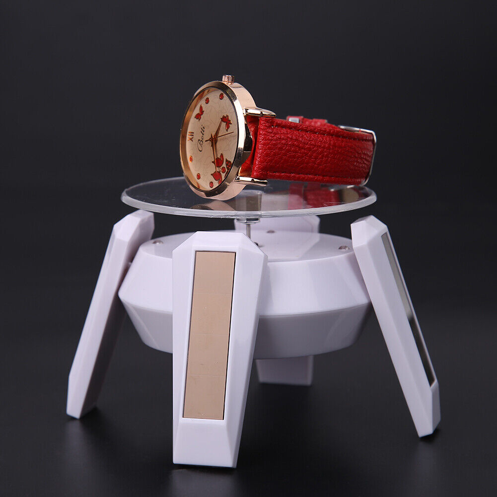 Solar Powered 360 Degree Jewelry Rotating Display Stand Turn Table LED Ligh