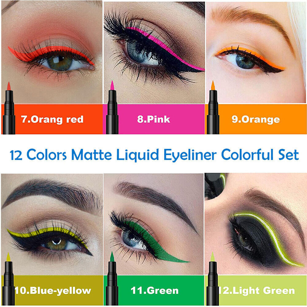 12pcs Waterproof Color Liquid Eyeliner Pencils Long Lasting Eye Liner Pen