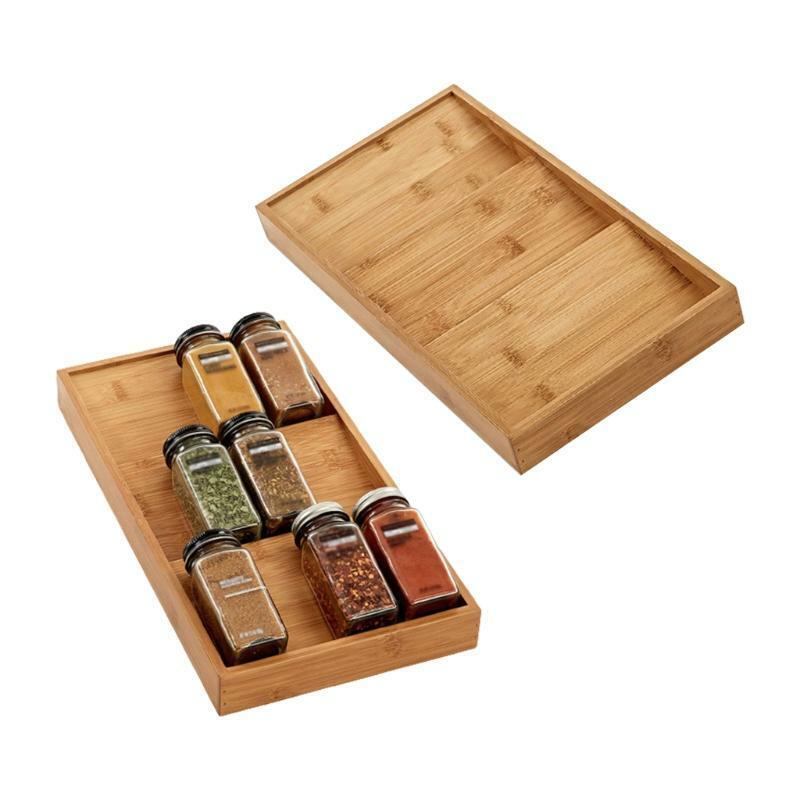 Spice Rack Organizer 3-Tier Wooden Seasoning Drawer Tray 12 Jars Holder Shelf