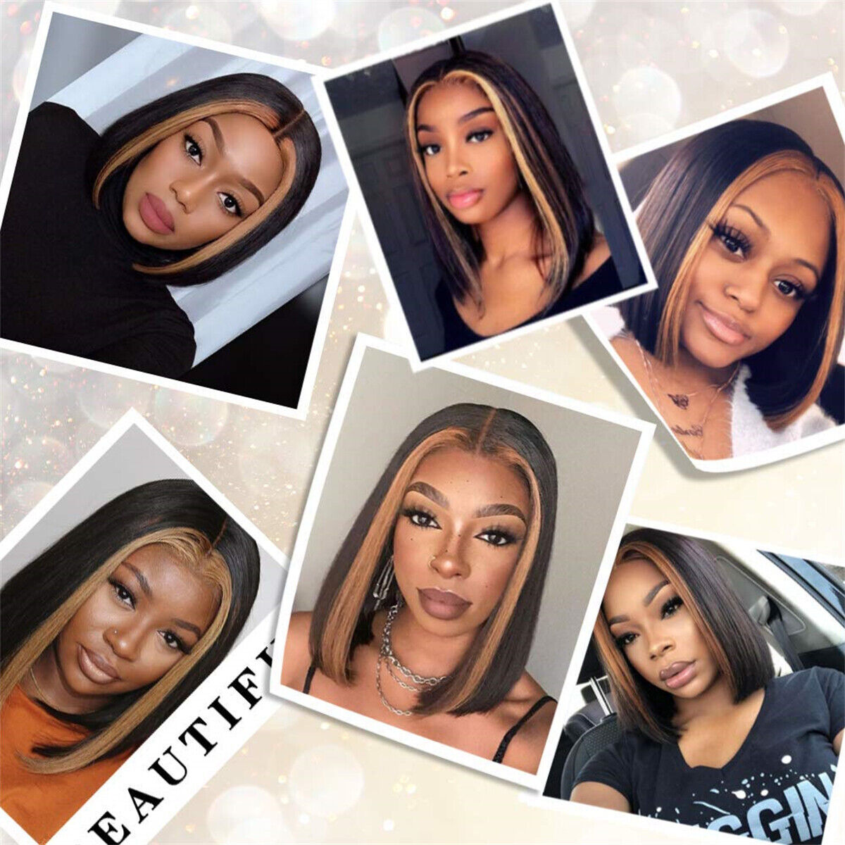 Women Bob Wigs Short Straight T Lace Front Wigs Middle Part Wig Heat Resistant