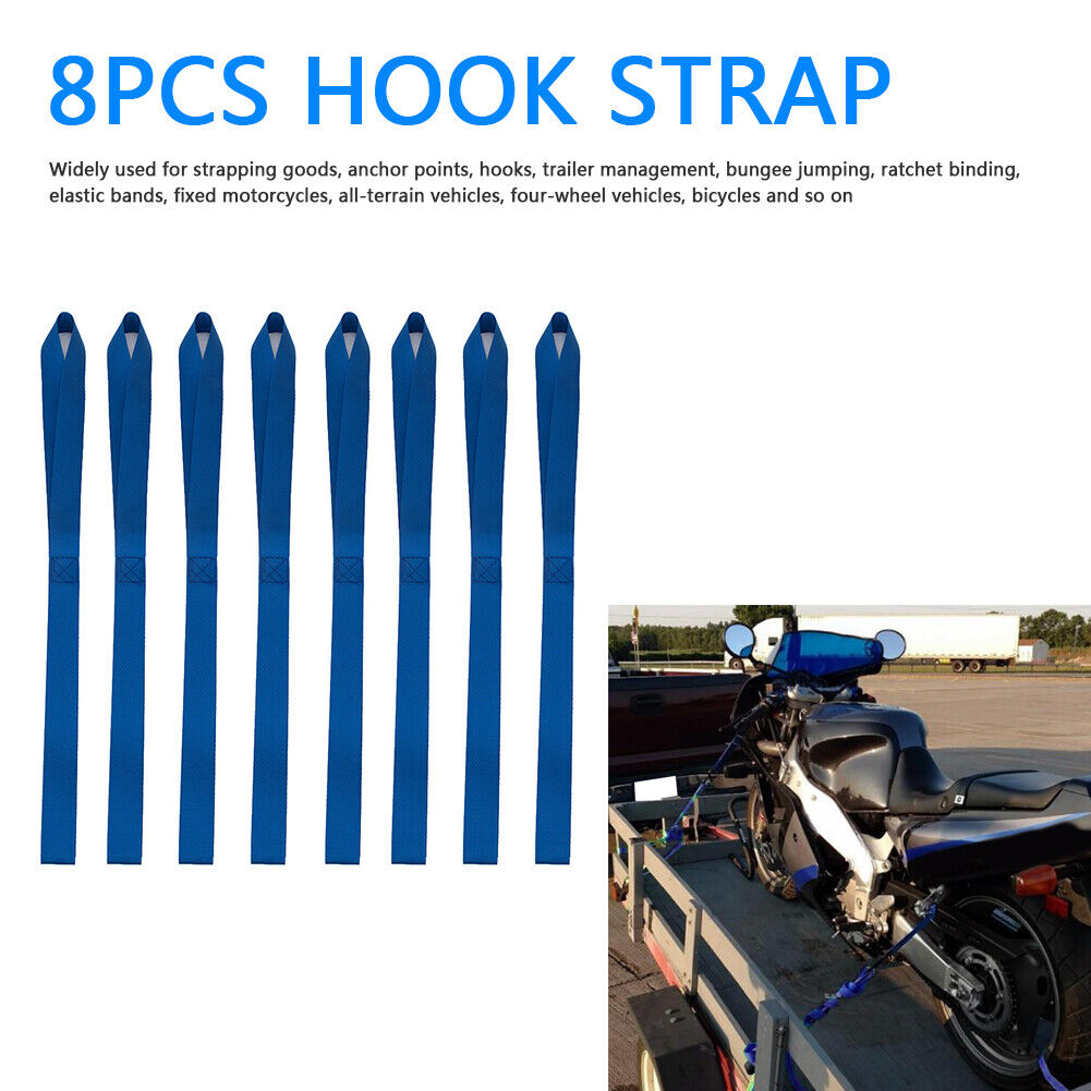 8pcs 13x1 inch Soft Loop Tie-Down Strap for Securing ATV Motorcycle (Blue)