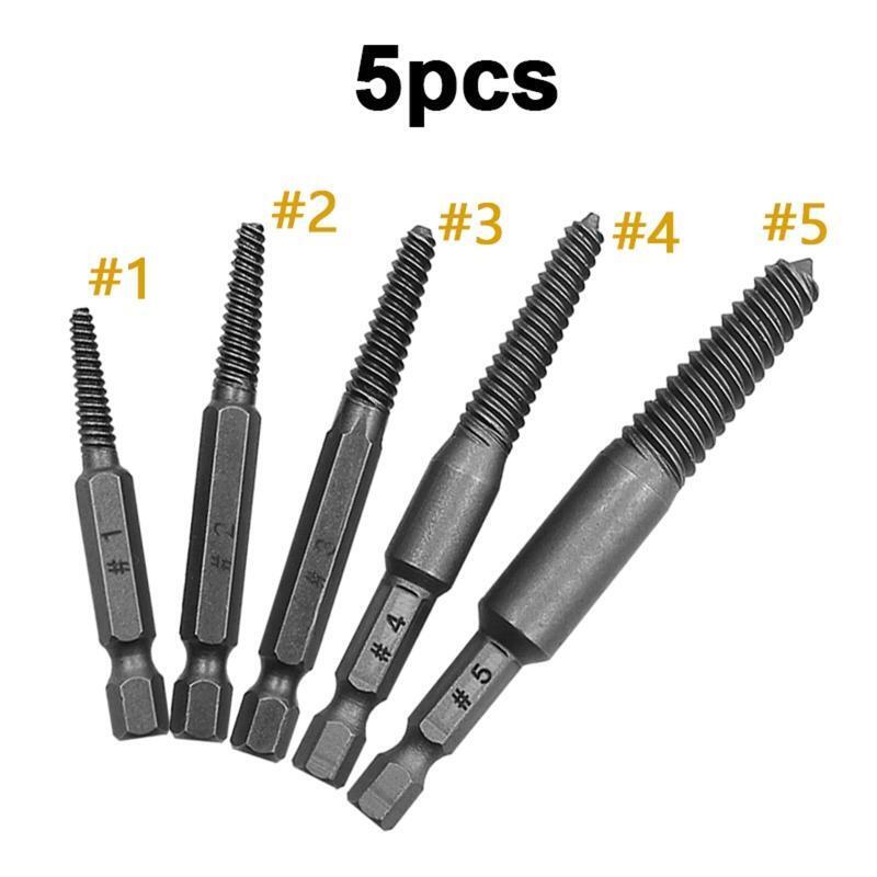5x/Set Hexagonal Shank Screw Extractor Practical Spiral Flute Bolt Extractor Set