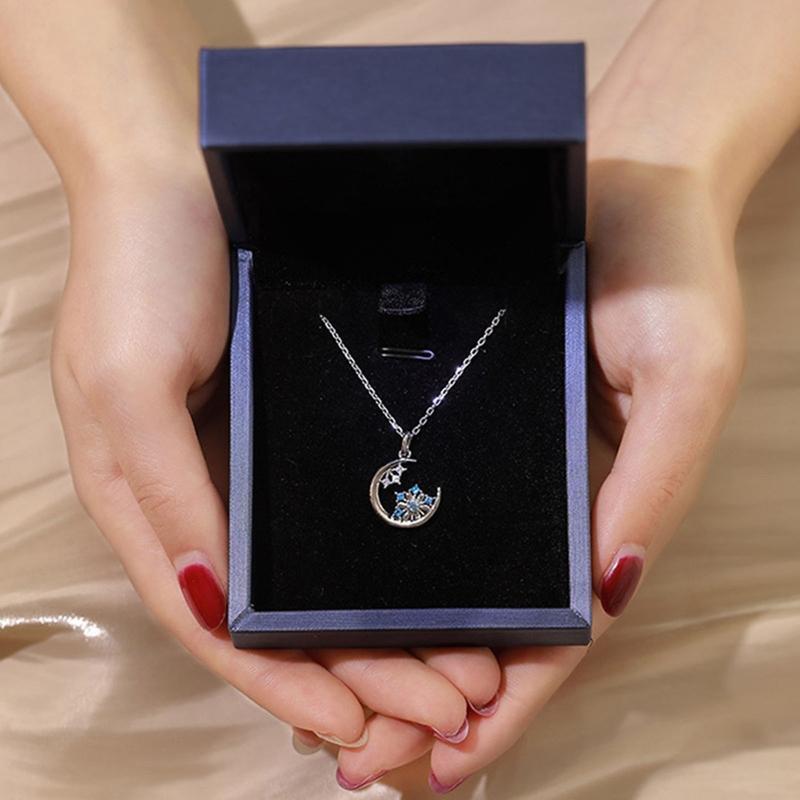 Fashion Moon Stars Charm Necklace Snowflake Delicate Clavicle Crystal Rhinestone
