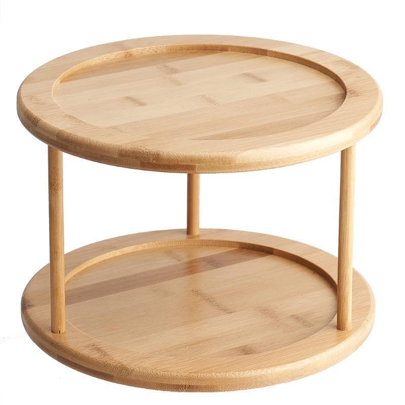 Round Bamboo Turntable Cabinet Organizer 2 Tier Spice Rack Removable Organizer