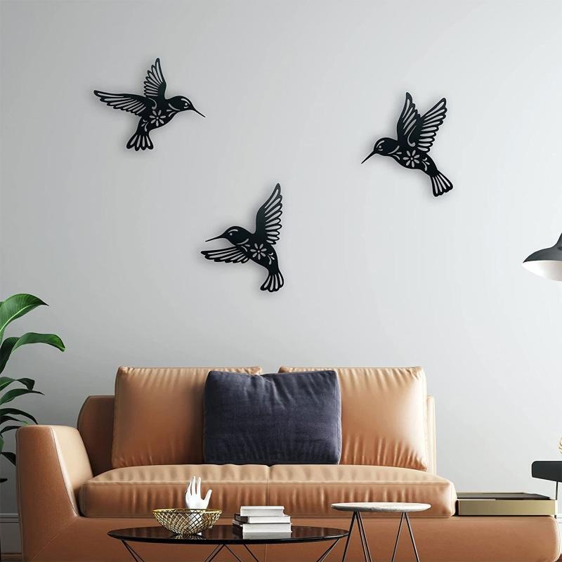 3Pcs Metal Hummingbird Wall Art Decor Hollow Out Iron Bird Hanging Sculpture