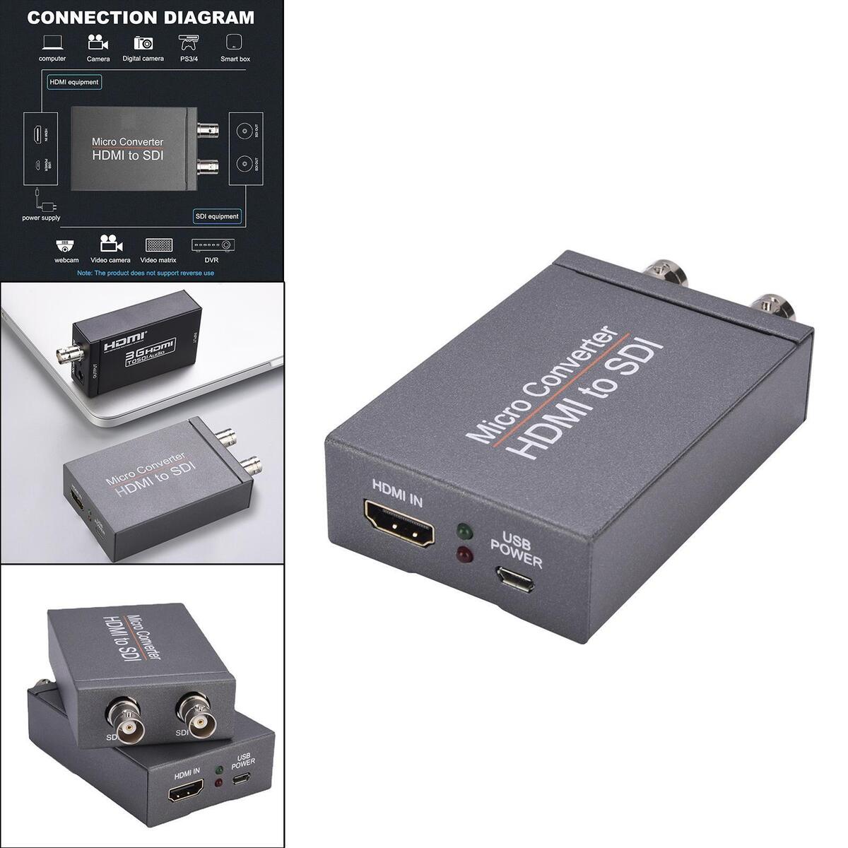 1080P HDMI to SDI Converter 2.970 Gbit/s 3G-SDI for Camera Home Theater Gray