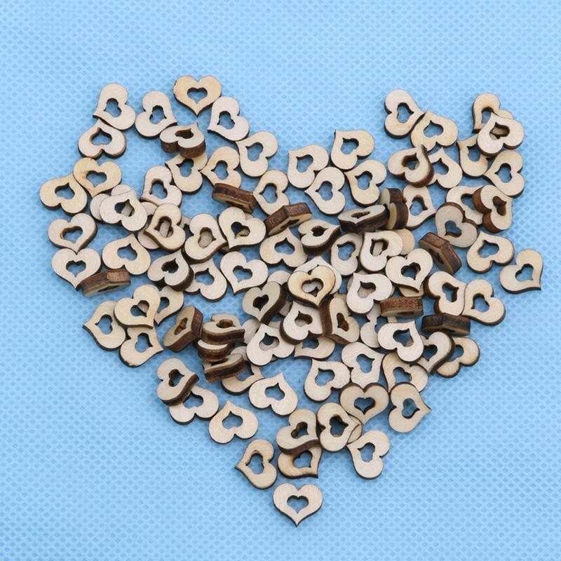 100pcs Blank Mini Hollow Wooden Heart Embellishments Crafts Wedding Decor 10mm