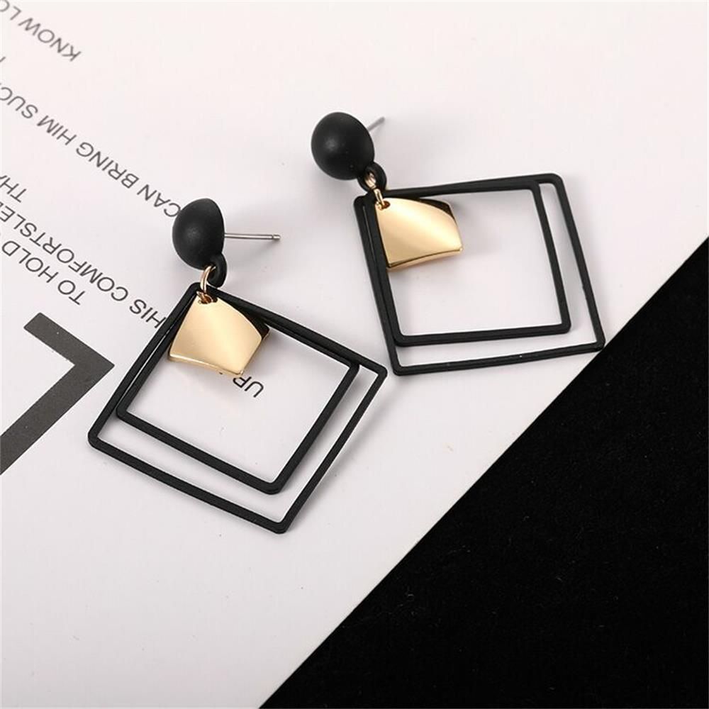 New Accessories Women Jewelry Geometric Earrings Long Black