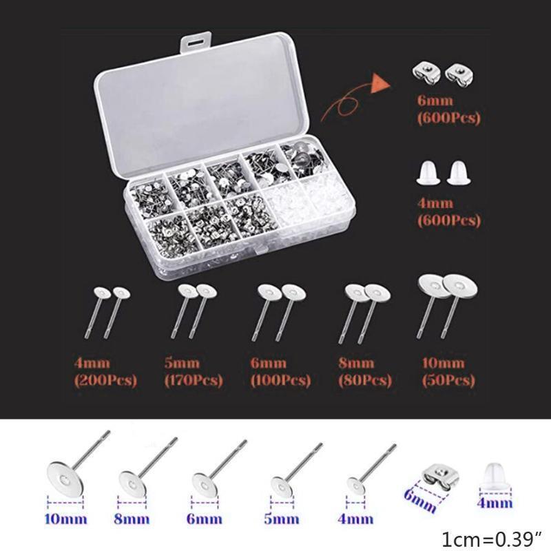 1800Pcs Jewelry Earring Making Supplies with Alloy Earring Posts Earring Backs