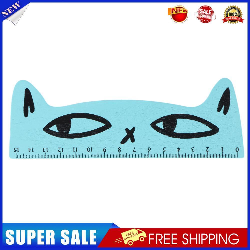 15cm Cute Cartoon Cat Wood Parallel Straight Ruler Stationery for Painting