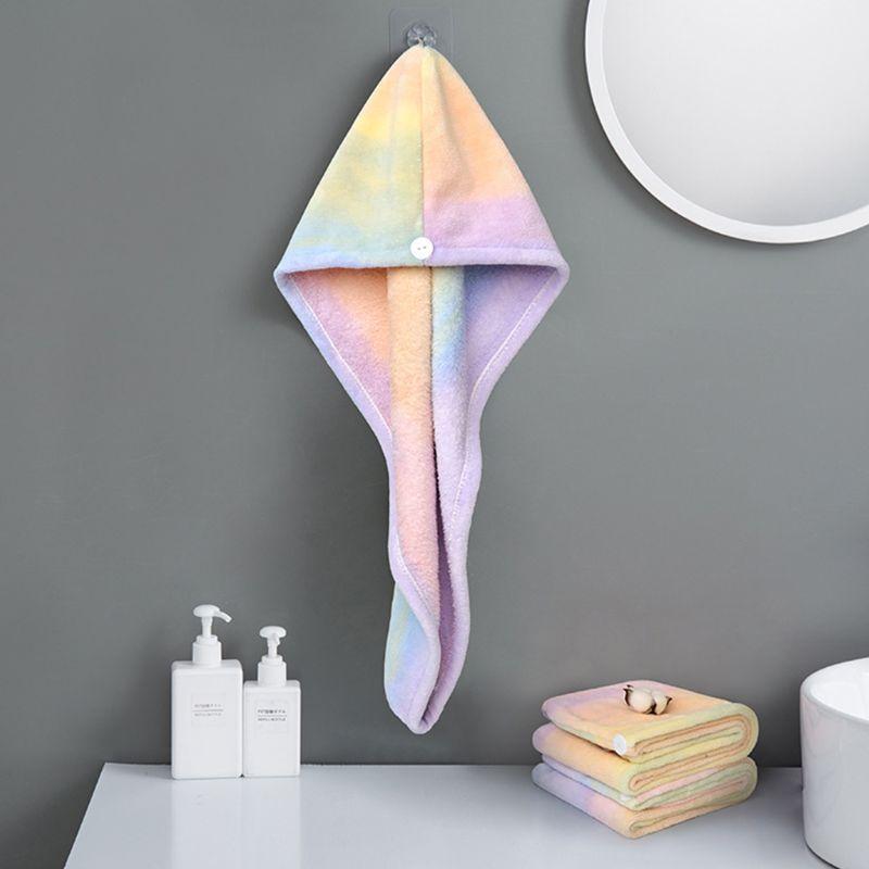 Hair Drying Towel Absorbent Coral Velvet Rainbow Tie-Dye Bath Shower Hat Turban